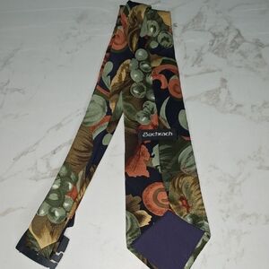 Bachrach Men's Tie with Green and Orange Floral Design